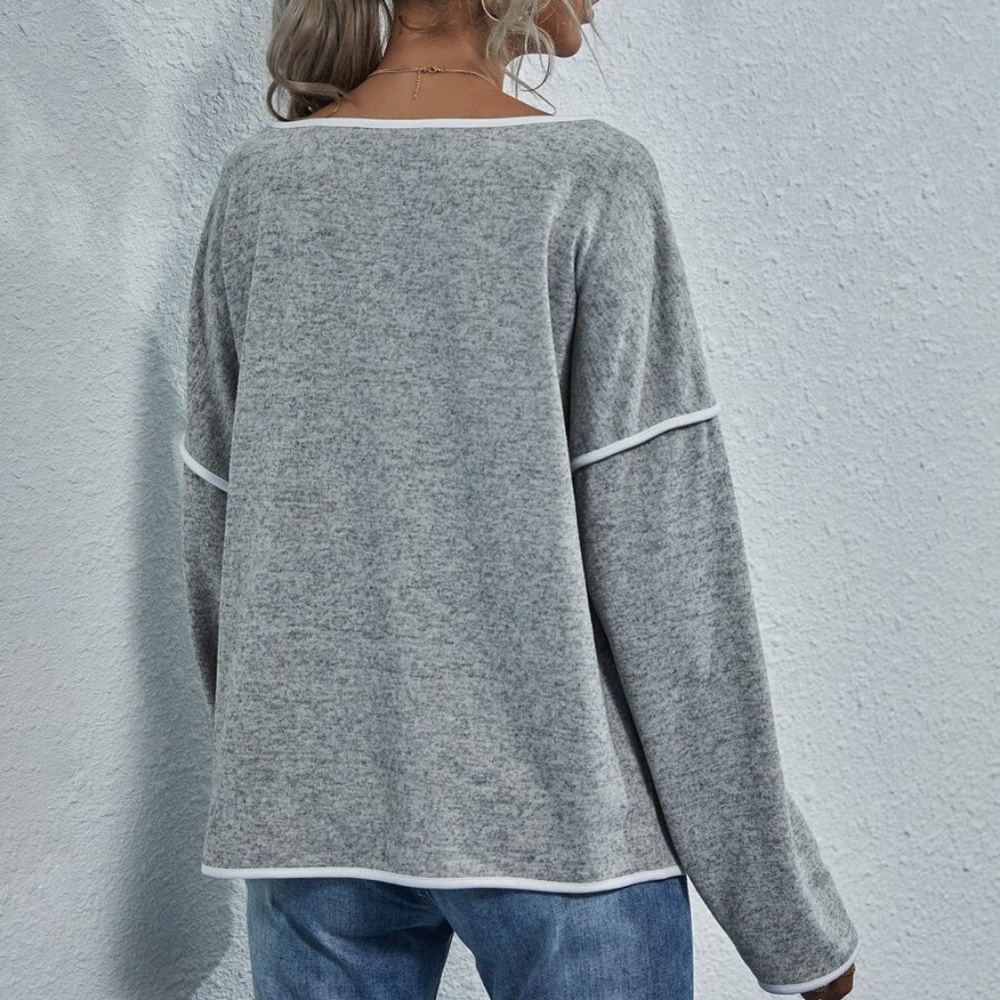 grey off shoulder loose fit long sleeve top - Picture 3 of 4